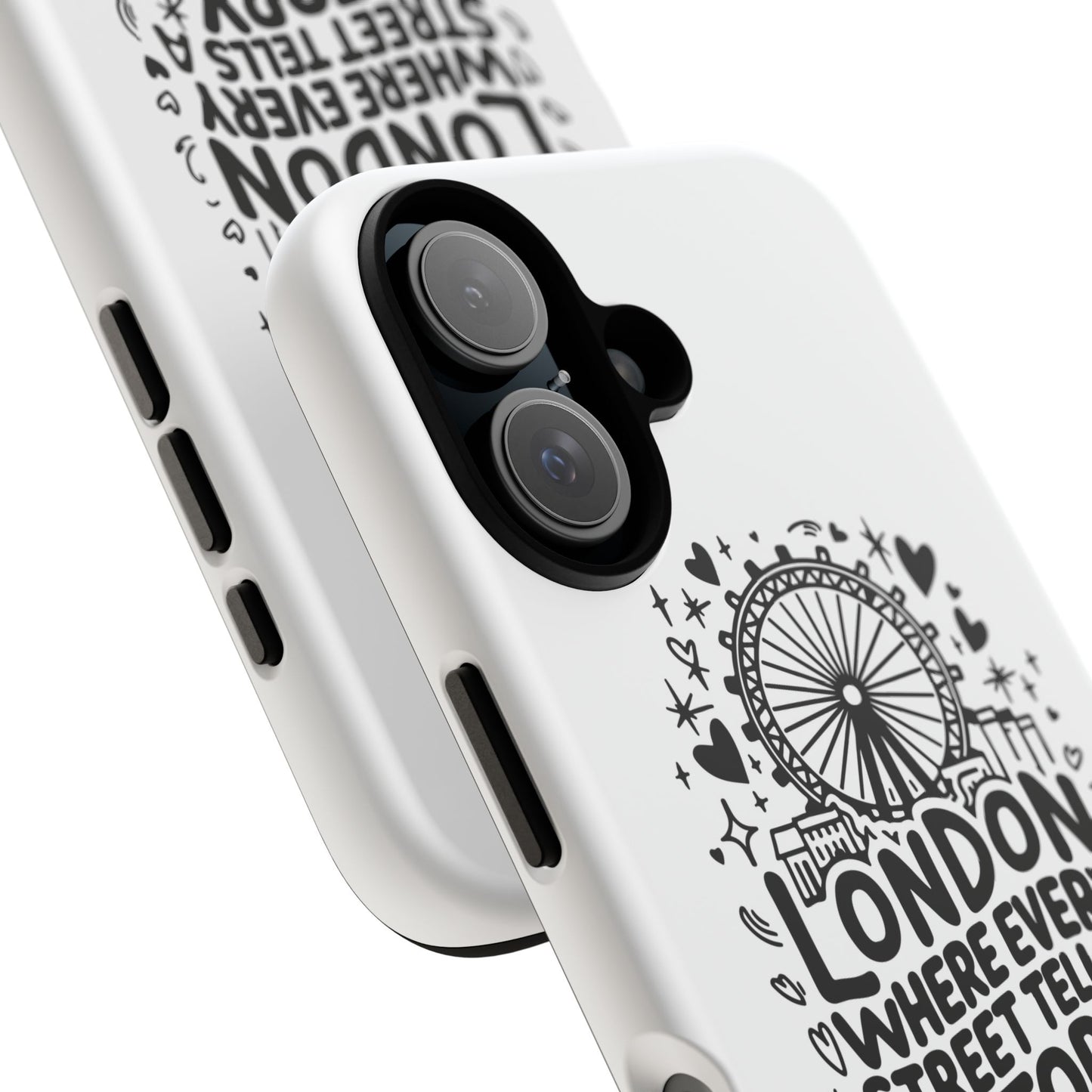 London Story Phone Case, Tough iPhone Cover, Gift for Travelers, London Souvenir, Black Typography Design