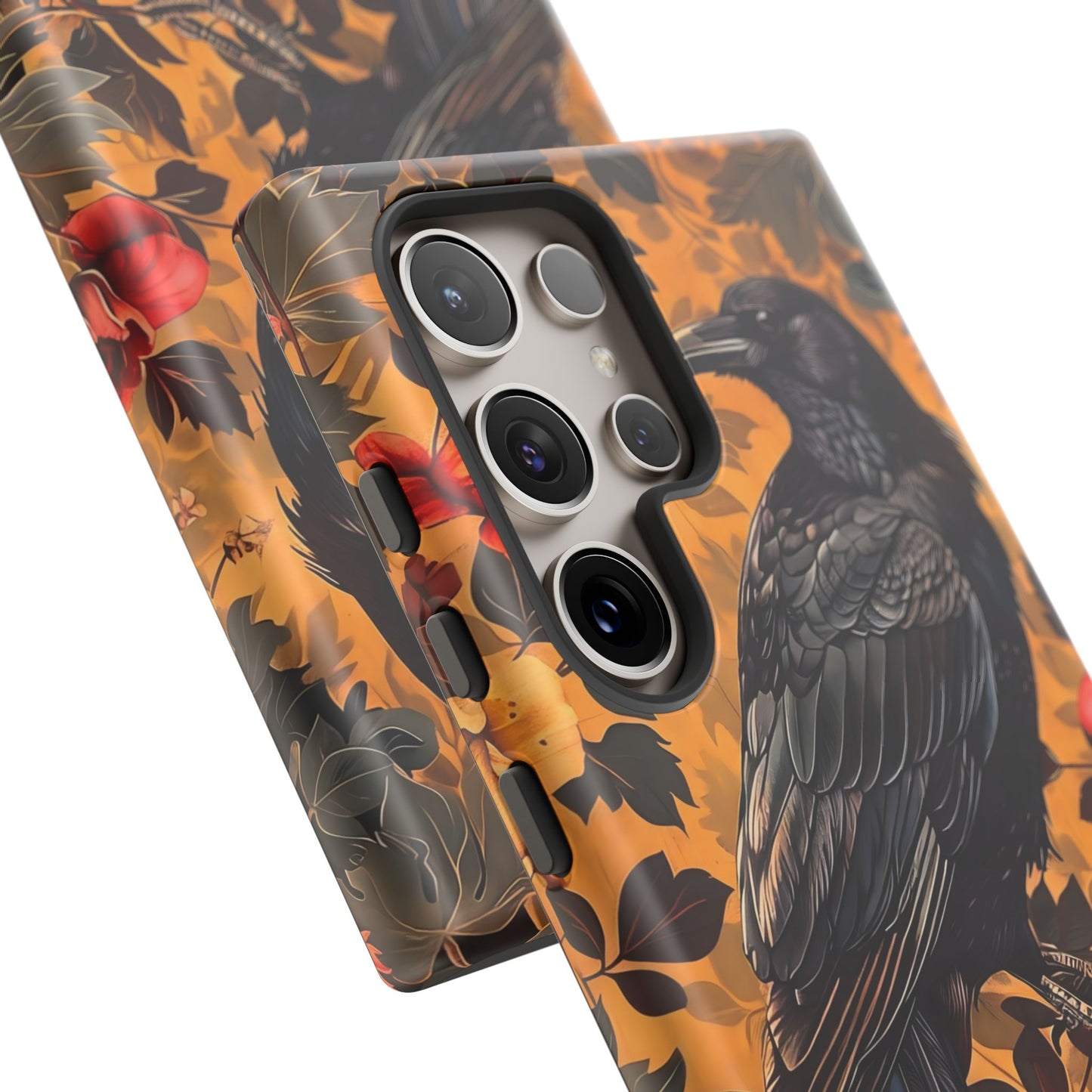 Raven Floral Phone Case - Tough Cases, Blackbird Decor, Gift for Nature Lovers, Bird Themed Accessories, Unique Phone Cover