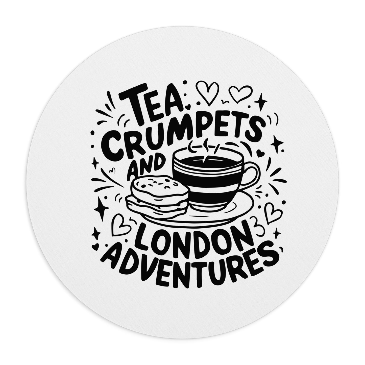 London Adventures Mouse Pad - Tea Crumpets Design, Office Decor, Gift for Tea Lovers, Travel Inspiration
