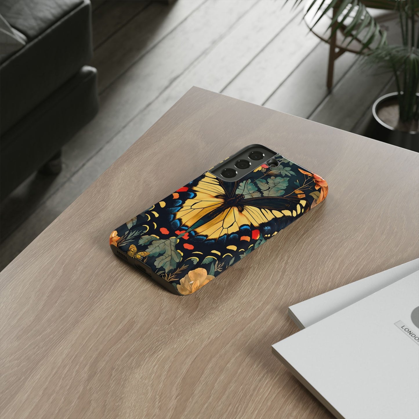 Butterfly Floral Phone Case, Art-inspire Tough Case, Gift for Nature Lovers, Butterfly Pattern Cover, Eco-Friendly Mobile Accessory