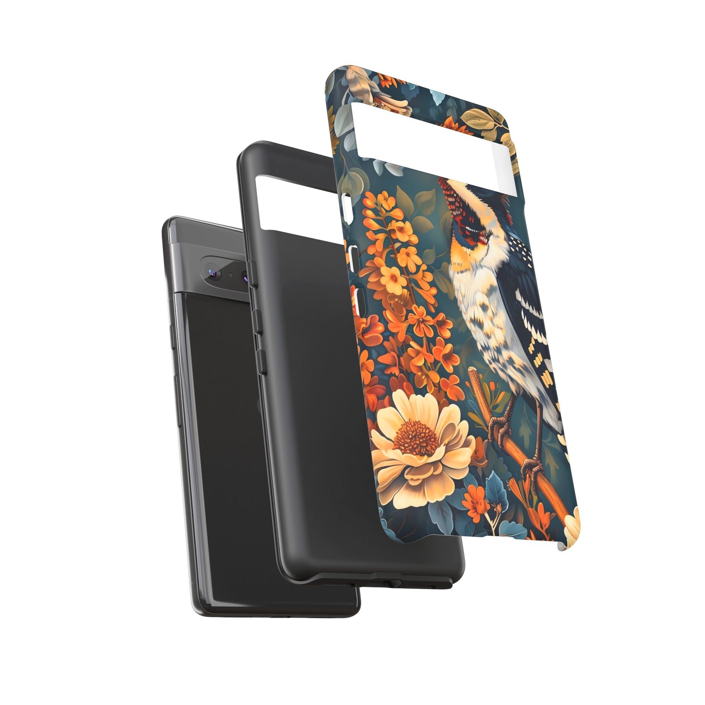 Tough Cases: Floral Bird Phone Case, Vintage Style Cover, Nature Lover Gift, Botanical Design, Spring Inspire Fashion