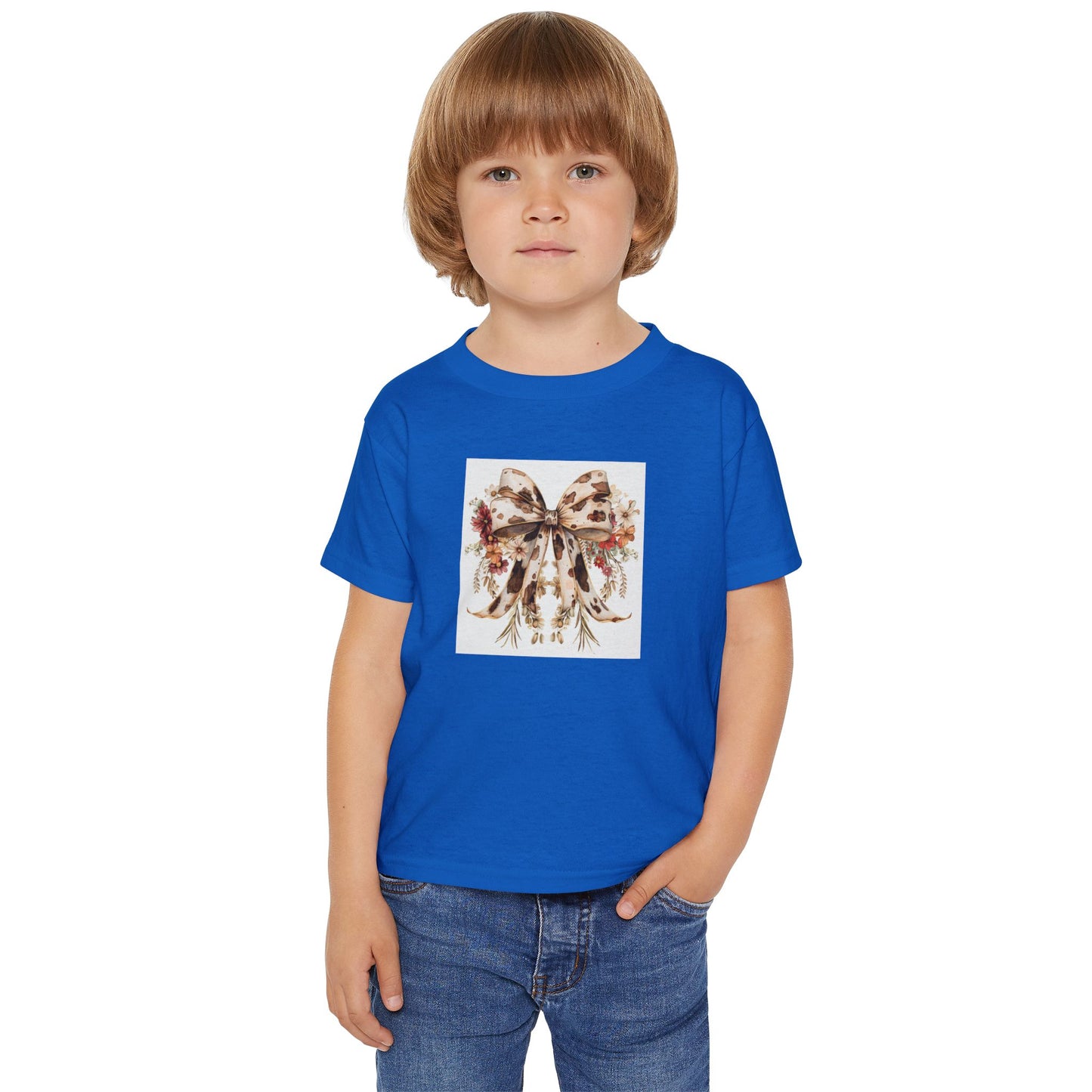 Toddler T-Shirt - Rustic Cow Print Bow with Gold Accents and Flowers - Cute & Stylish Kids Apparel