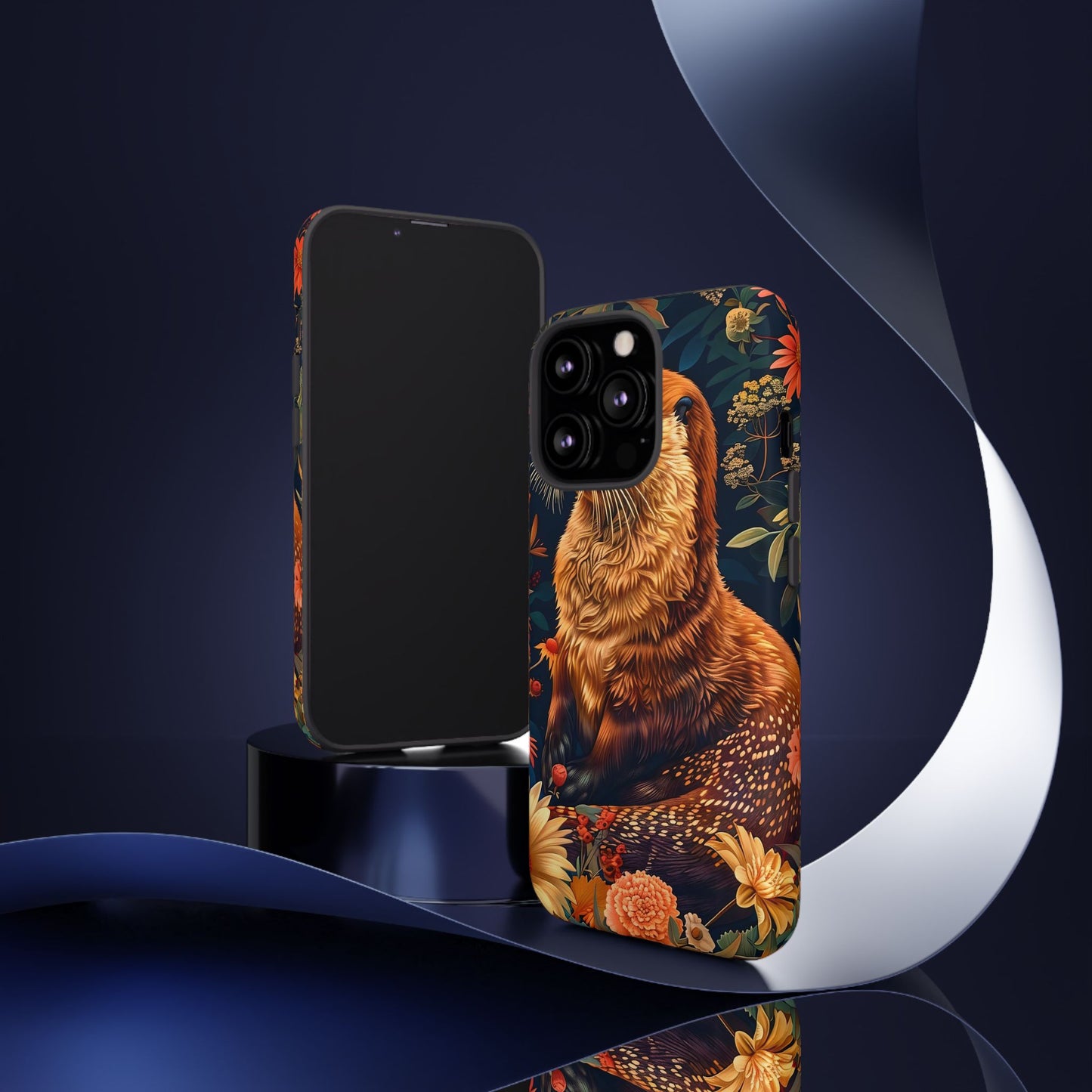 Otter Phone Case, Floral Otter Design, Tough Phone Cover, Nature Lover Gift, Cute Animal Accessories