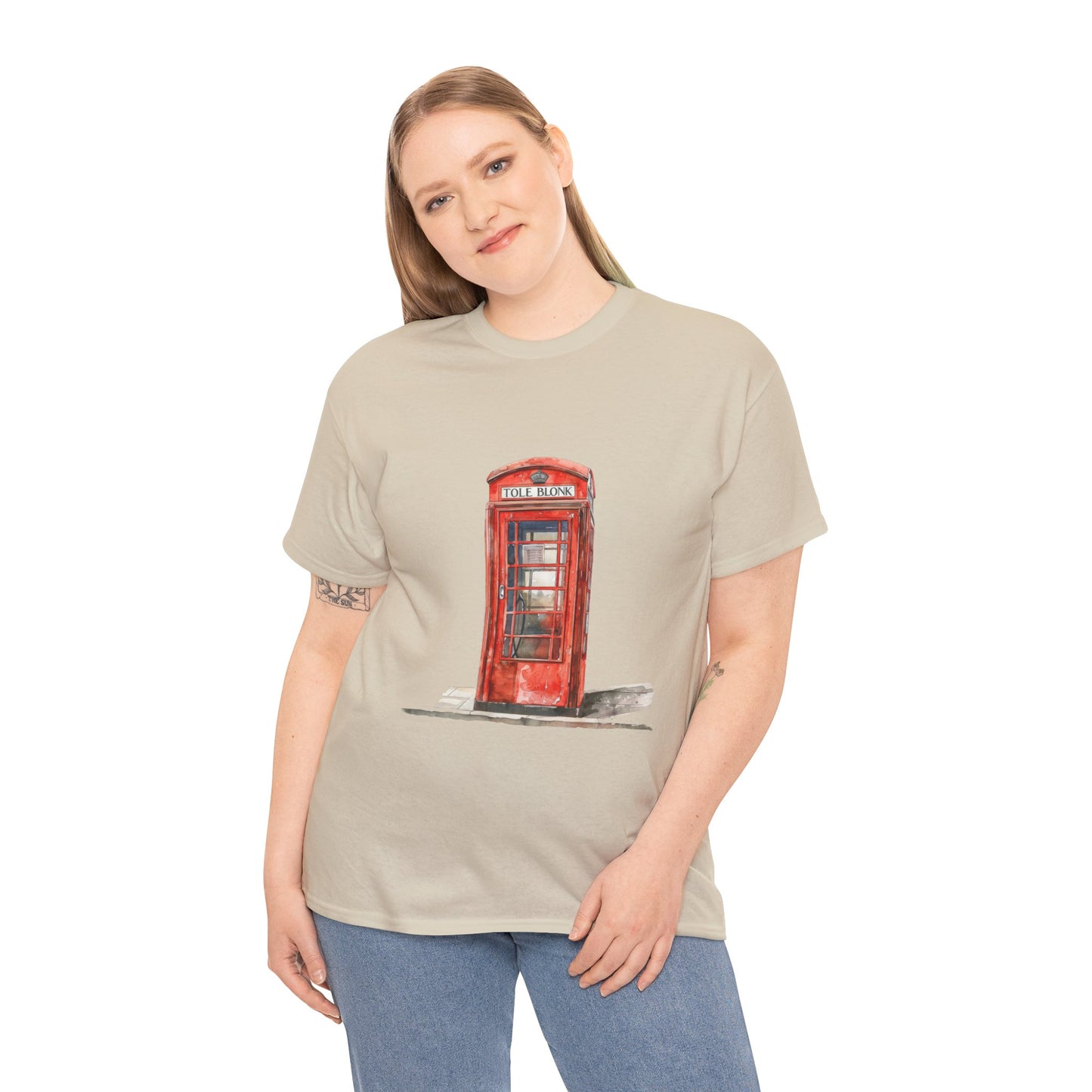 Unisex Heavy Cotton Tee - Iconic British Public Telephone - Classic Red Phone Box
