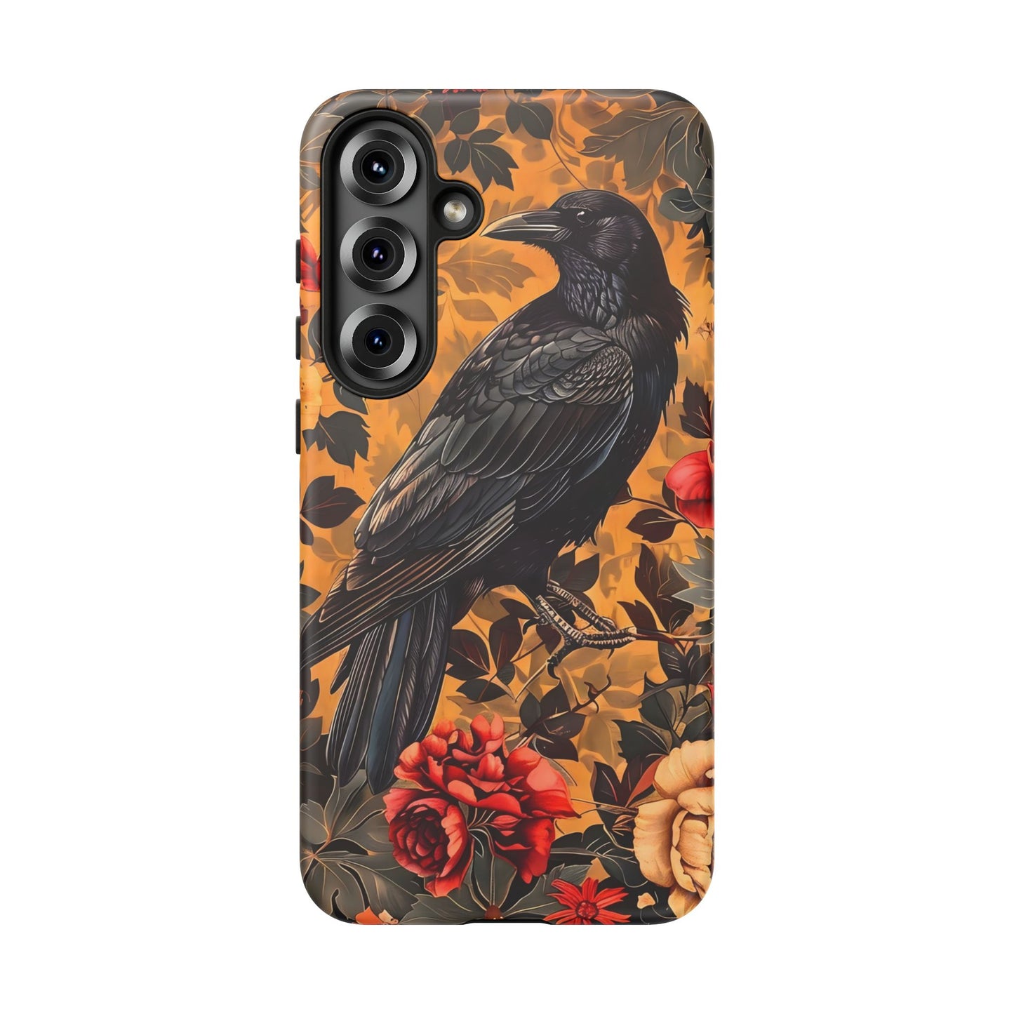 Raven Floral Phone Case - Tough Cases, Blackbird Decor, Gift for Nature Lovers, Bird Themed Accessories, Unique Phone Cover