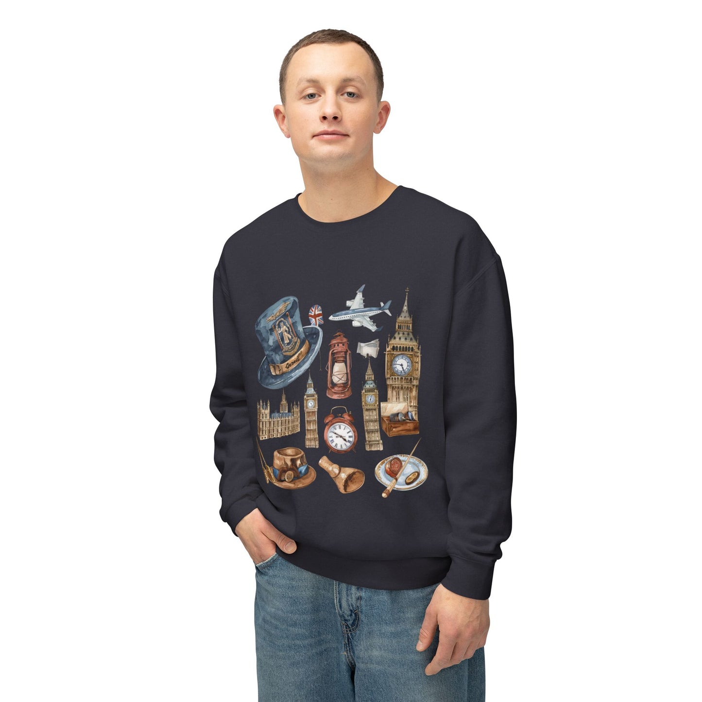 Unisex Lightweight Crewneck Sweatshirt - Vintage British Icons