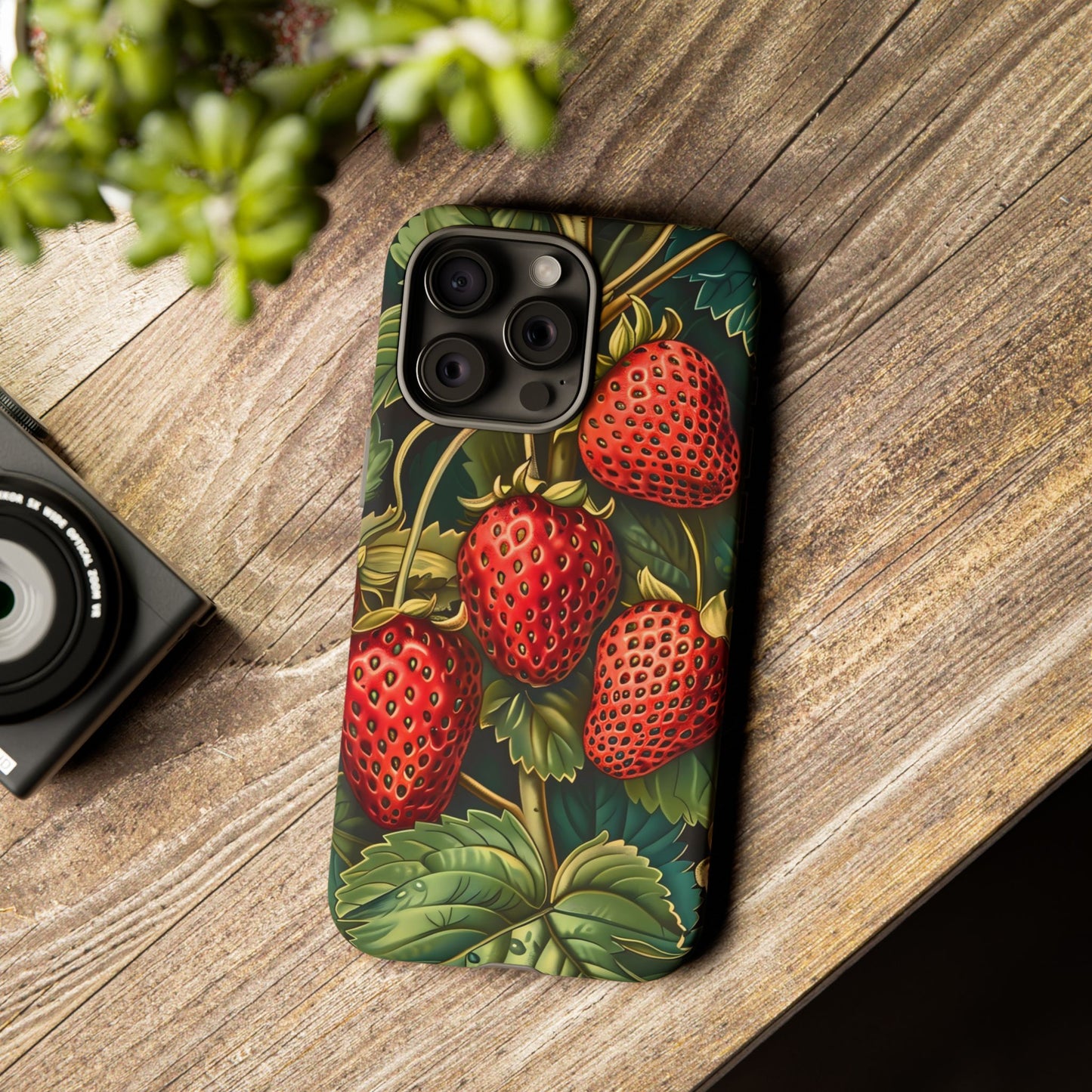 Strawberry Phone Case, Tough Berry Case, Floral Phone Cover, Cute Smartphone Shell, Nature-Inspired Gift