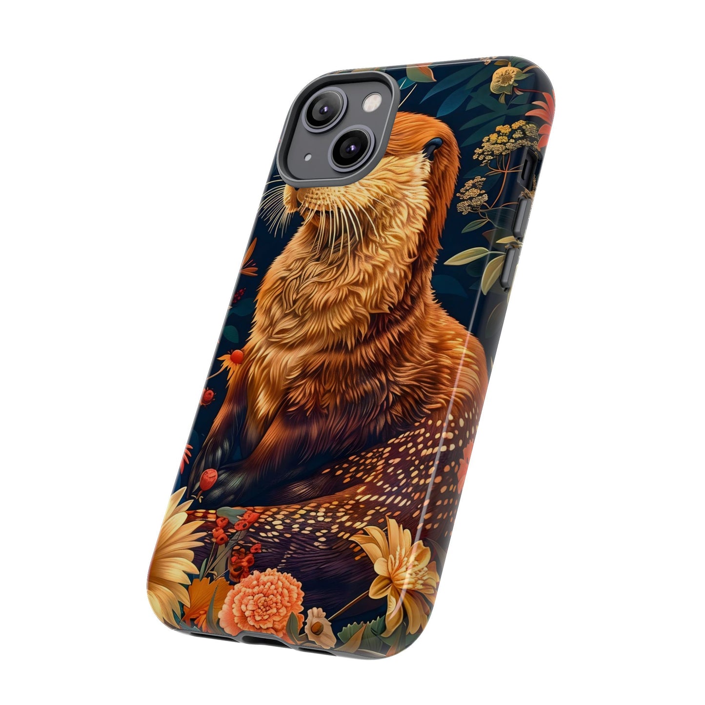 Otter Phone Case, Floral Otter Design, Tough Phone Cover, Nature Lover Gift, Cute Animal Accessories