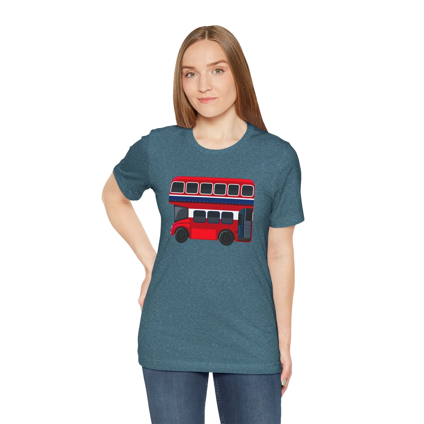 Unisex Jersey Short Sleeve Tee - London Transport English Bus - Iconic Red Double-Decker