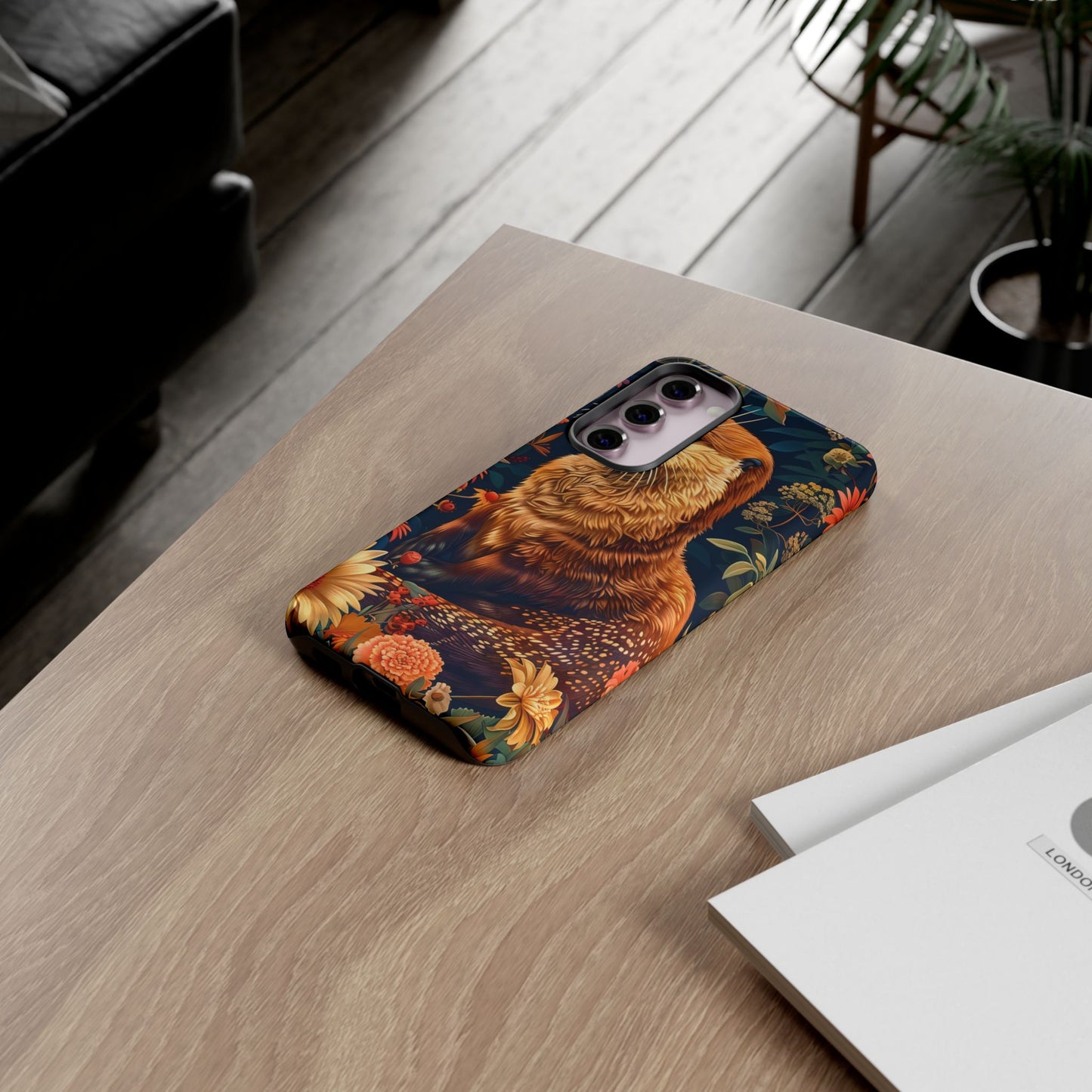 Otter Phone Case, Floral Otter Design, Tough Phone Cover, Nature Lover Gift, Cute Animal Accessories