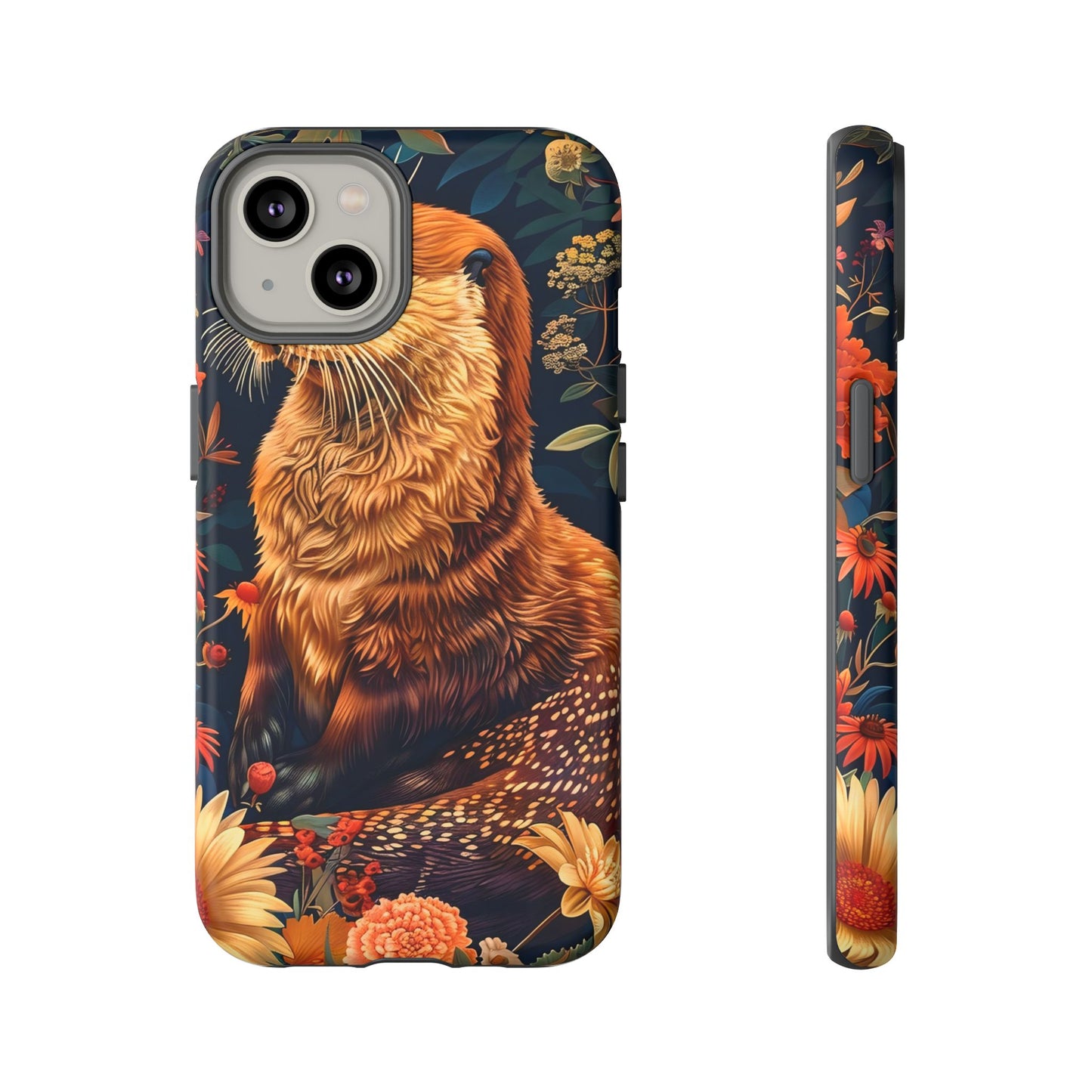 Otter Phone Case, Floral Otter Design, Tough Phone Cover, Nature Lover Gift, Cute Animal Accessories