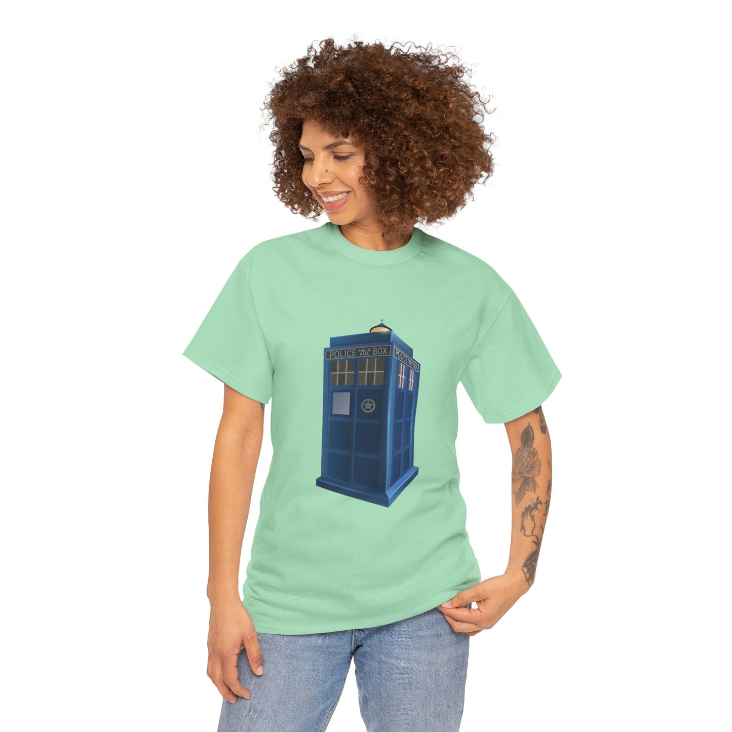 Unisex Heavy Cotton Tee - British Police Public Call Box - Iconic TARDIS