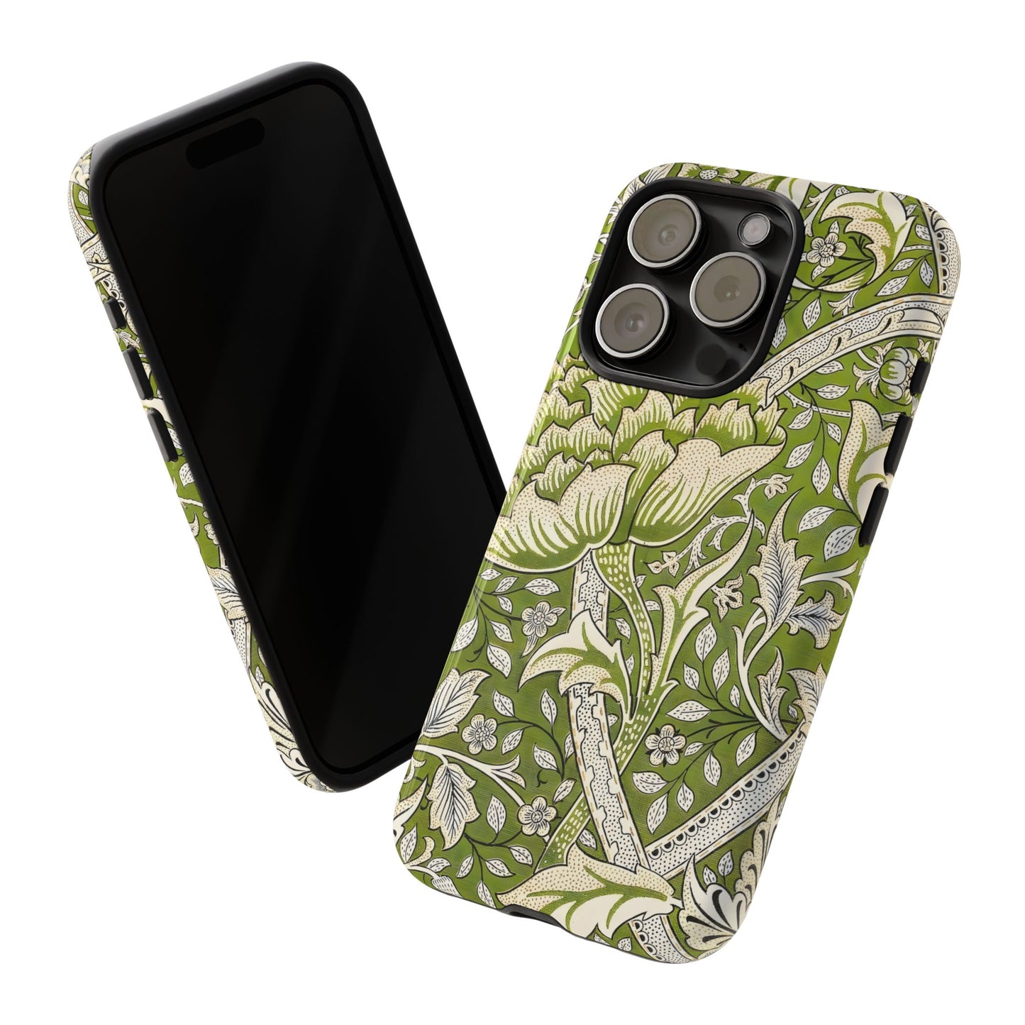 Stylish Phone Case with Floral Design, Durable Protective Cover for iPhone, Unique Gift for Birthdays, Mother's Day, Green Aesthetic