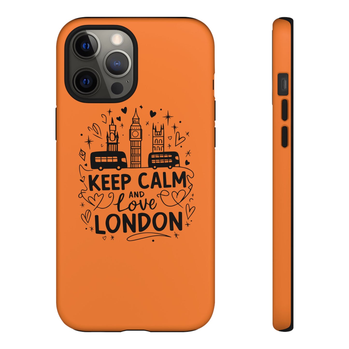 London-Themed Phone Case: Keep Calm and Love London, UK Souvenir, Travel Gift, City Lover, Smartphone Accessories, Orange Design