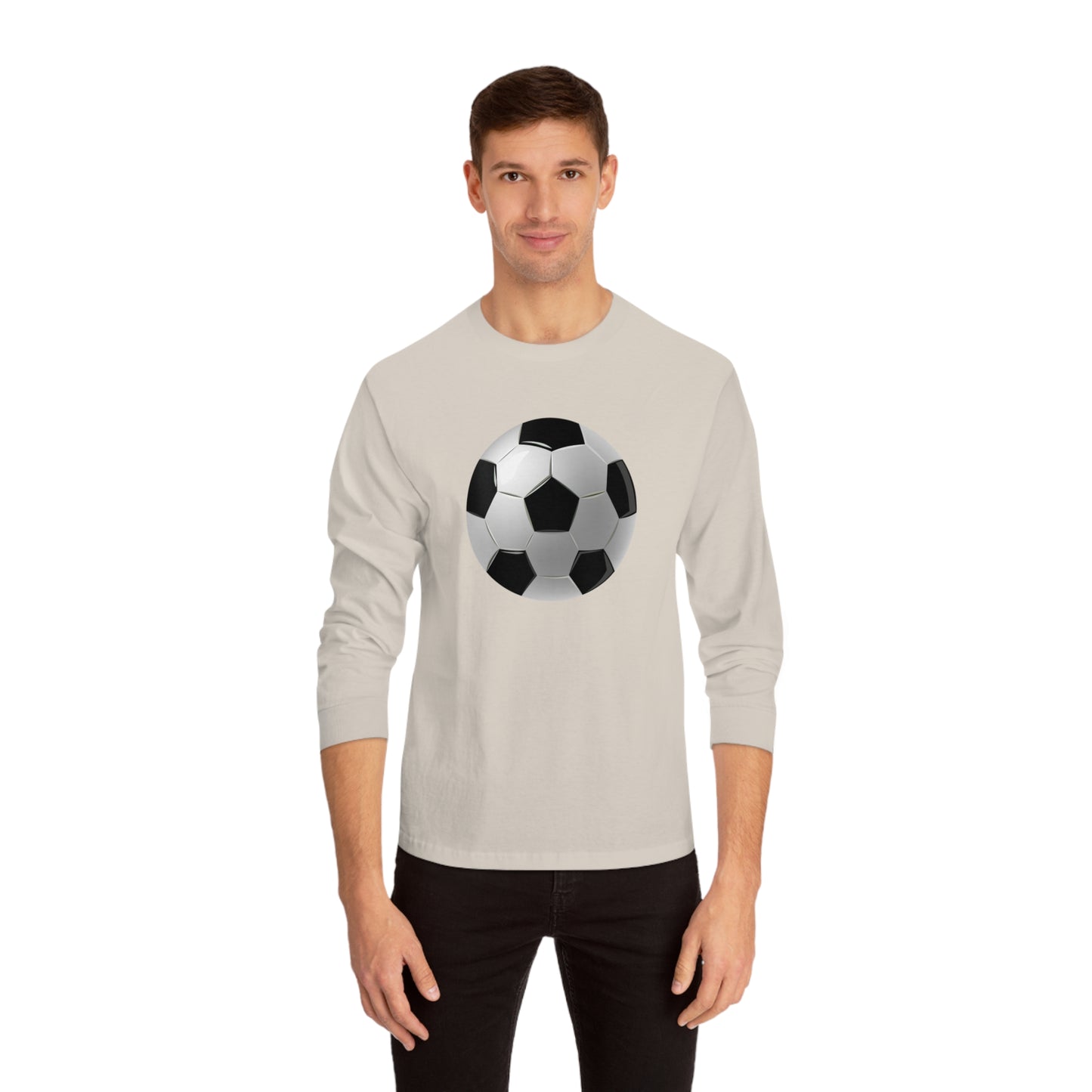Unisex Classic Long Sleeve T-Shirt - Dynamic Football Design - Sports Passion and Energy