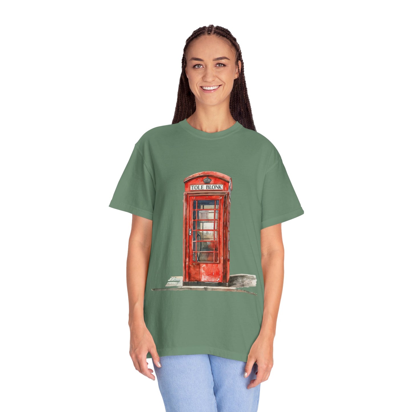Unisex Garment-Dyed T-shirt - Iconic British Public Telephone - Classic Red Phone Box Design