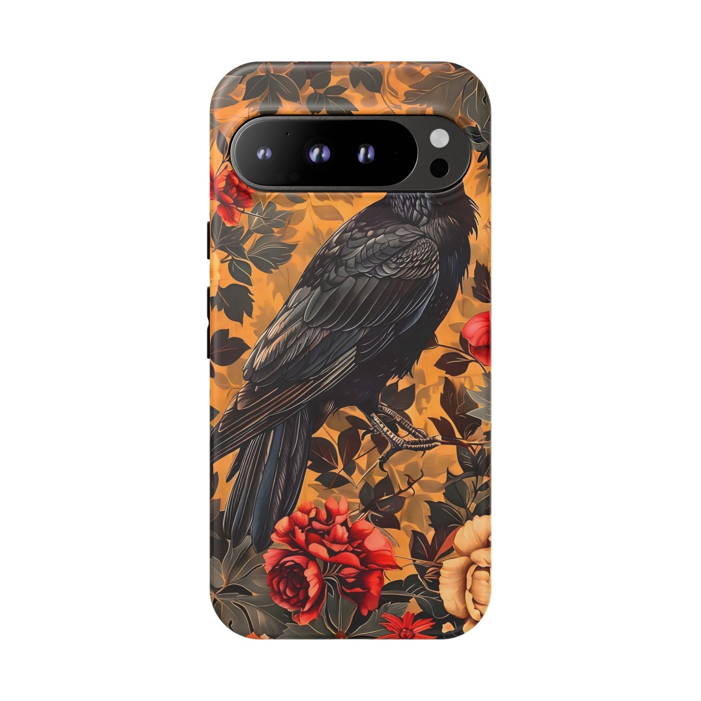 Raven Floral Phone Case - Tough Cases, Blackbird Decor, Gift for Nature Lovers, Bird Themed Accessories, Unique Phone Cover