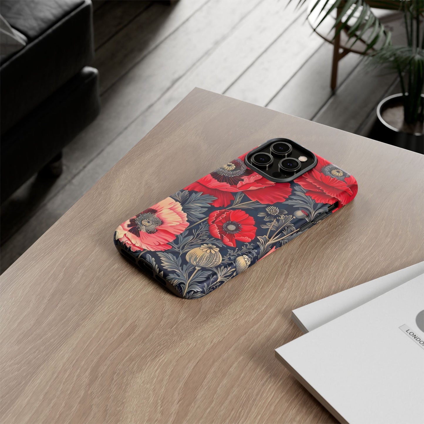 Floral Phone Case with Artistic Poppies, Tough Cases, Flower Design, Nature Lover Gift, Customizable Mobile Cover, Stylish Phone Accessories