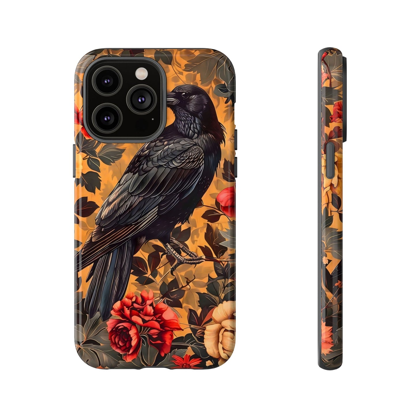 Raven Floral Phone Case - Tough Cases, Blackbird Decor, Gift for Nature Lovers, Bird Themed Accessories, Unique Phone Cover
