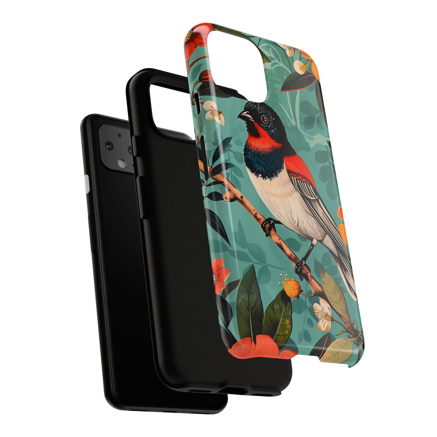 Tough Cases - Floral Bird Phone Case, Colorful Phone Cover, Nature Lover's Gift, Stylish Phone Accessory, Unique Gift Idea