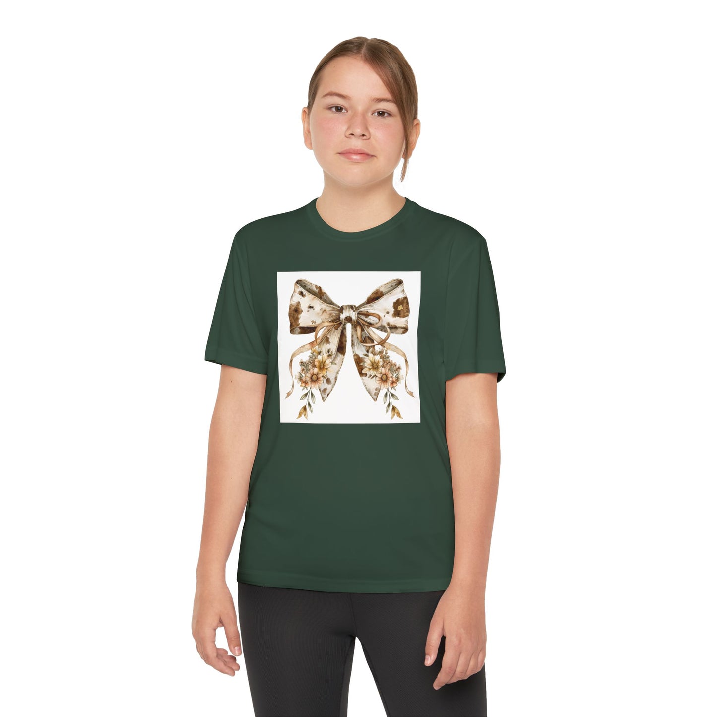 Youth Tee - Country Style Cow Print Bow with Wildflowers - Cute and Stylish T-Shirt for Kids