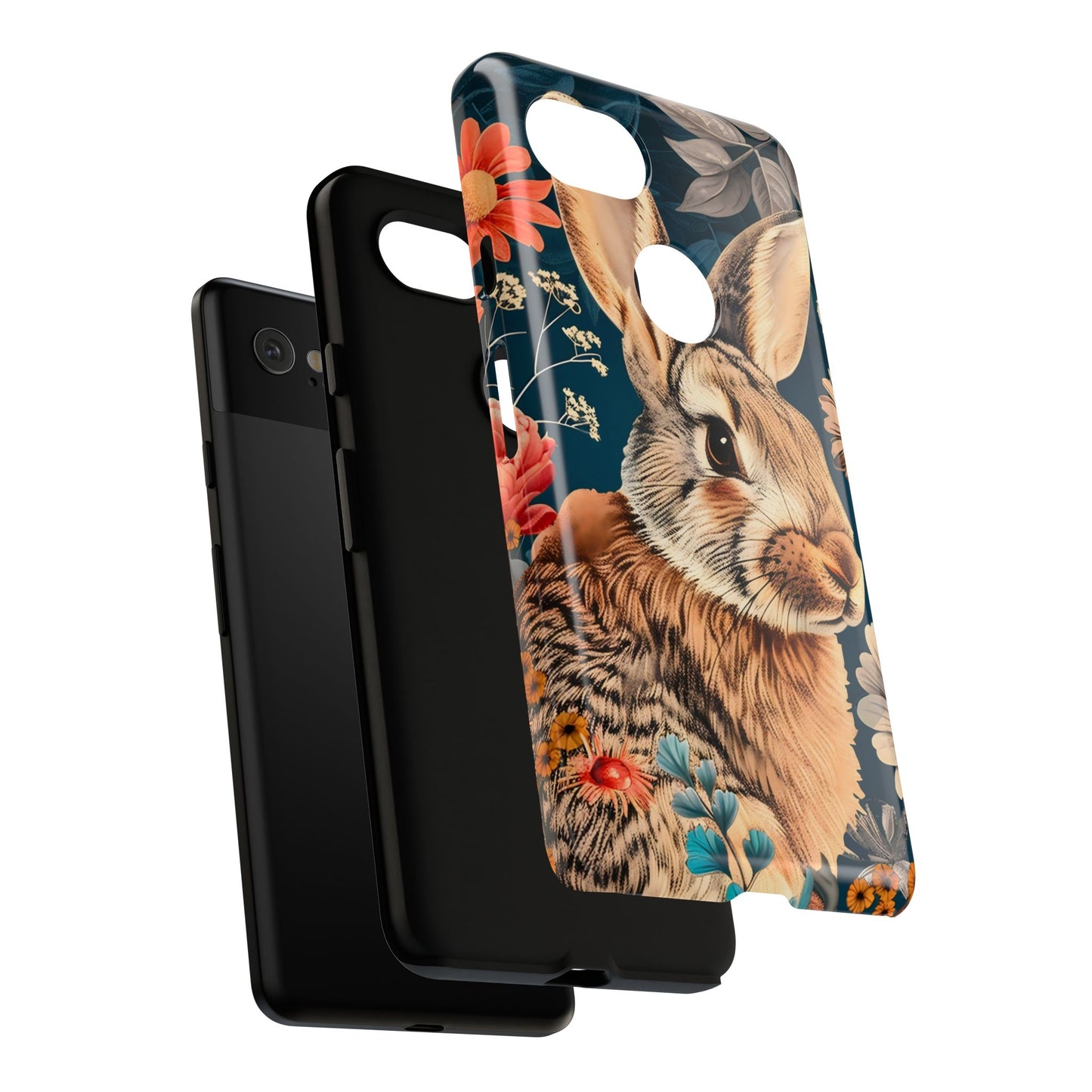 Floral Rabbit Phone Case, Cute Phone Cover, Tough Cases for Animal Lovers, Unique Gift for Birthdays, Nature-Themed Accessories