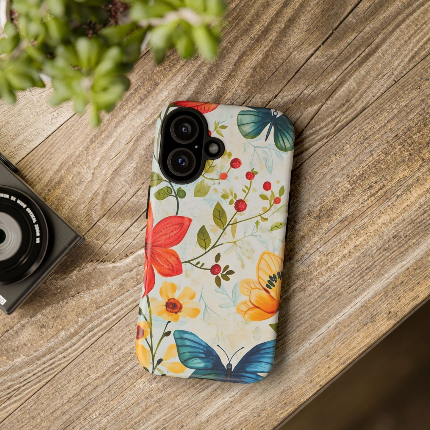 Floral Phone Case with Butterflies, Flower Design, Tough Phone Cover, Nature Lover Gift, Stylish Phone Accessory, Eco-Friendly