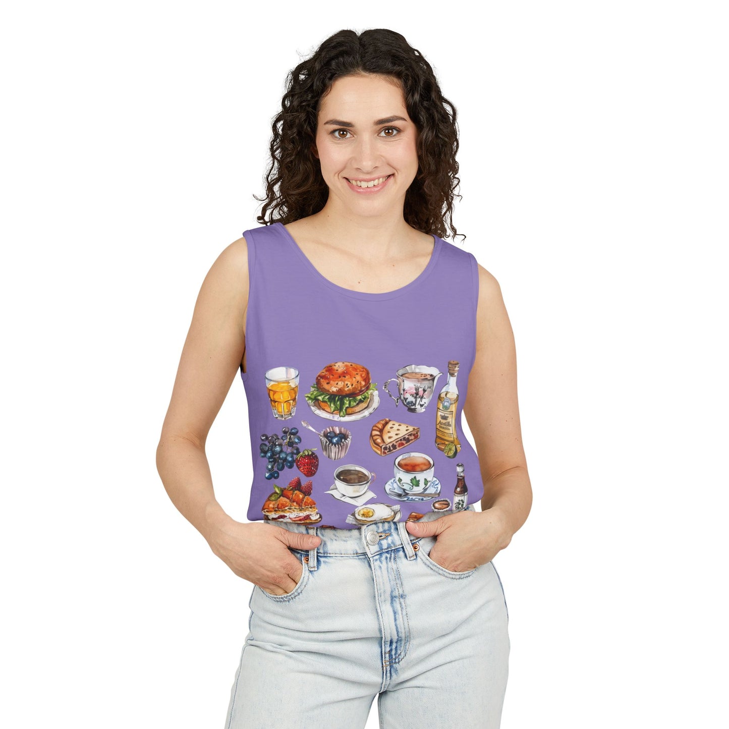Unisex Garment-Dyed Tank Top - England Travel Icons Artistic Print
