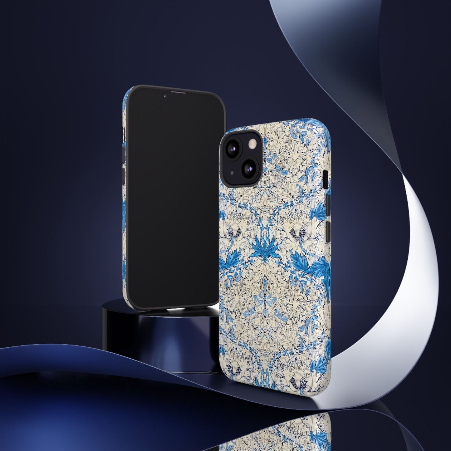 Elegant Floral Phone Case, Tough iPhone Cover, Stylish Mobile Protector, Blue Patterned Case, Unique Gift for Her