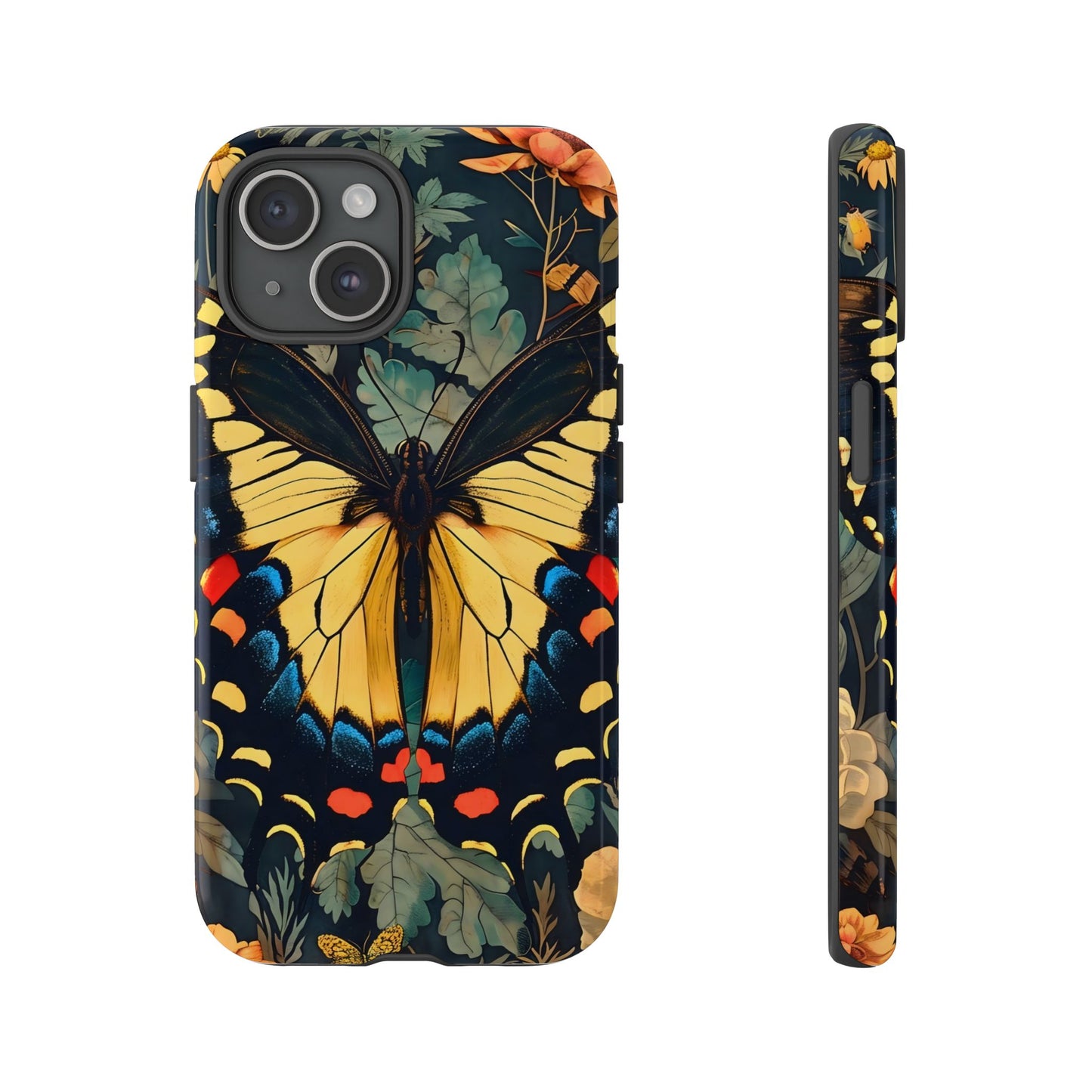 Butterfly Floral Phone Case, Art-inspire Tough Case, Gift for Nature Lovers, Butterfly Pattern Cover, Eco-Friendly Mobile Accessory