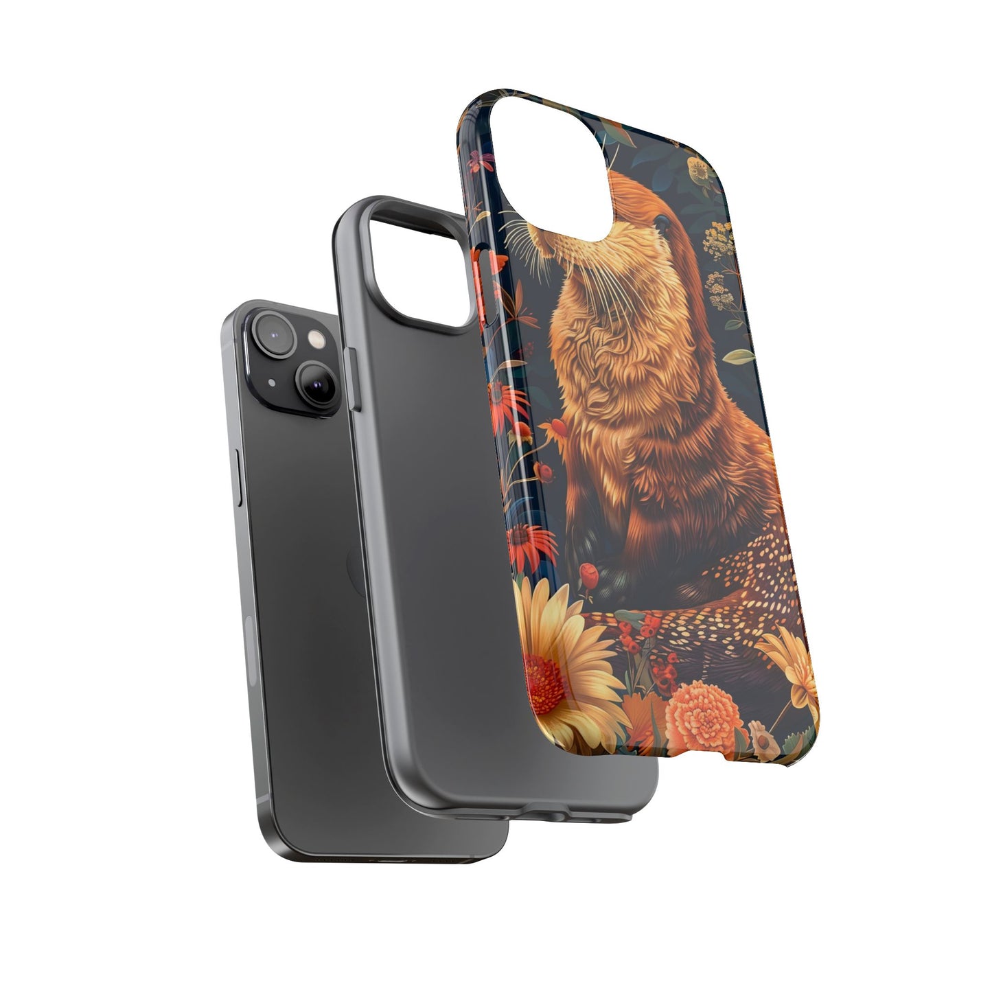 Otter Phone Case, Floral Otter Design, Tough Phone Cover, Nature Lover Gift, Cute Animal Accessories