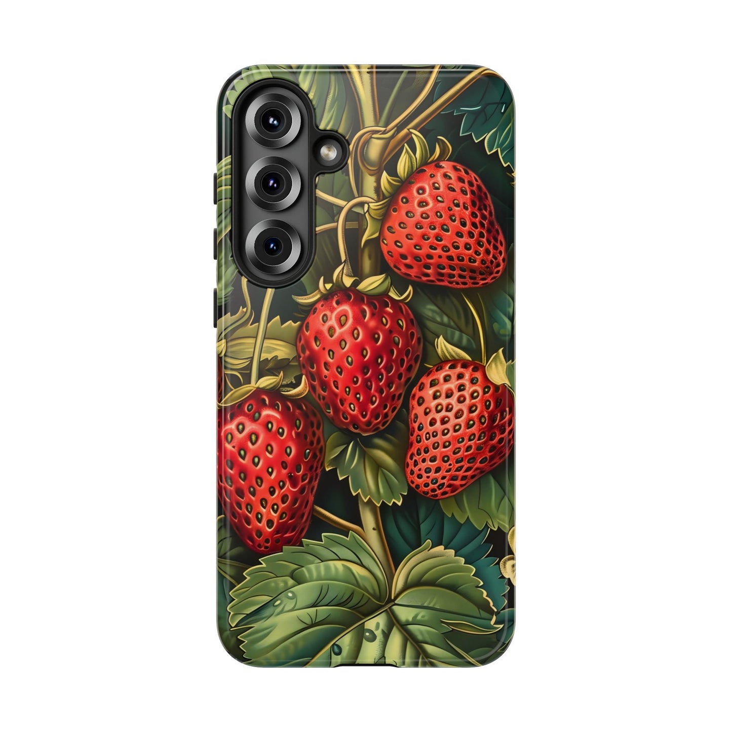 Strawberry Phone Case, Tough Berry Case, Floral Phone Cover, Cute Smartphone Shell, Nature-Inspired Gift