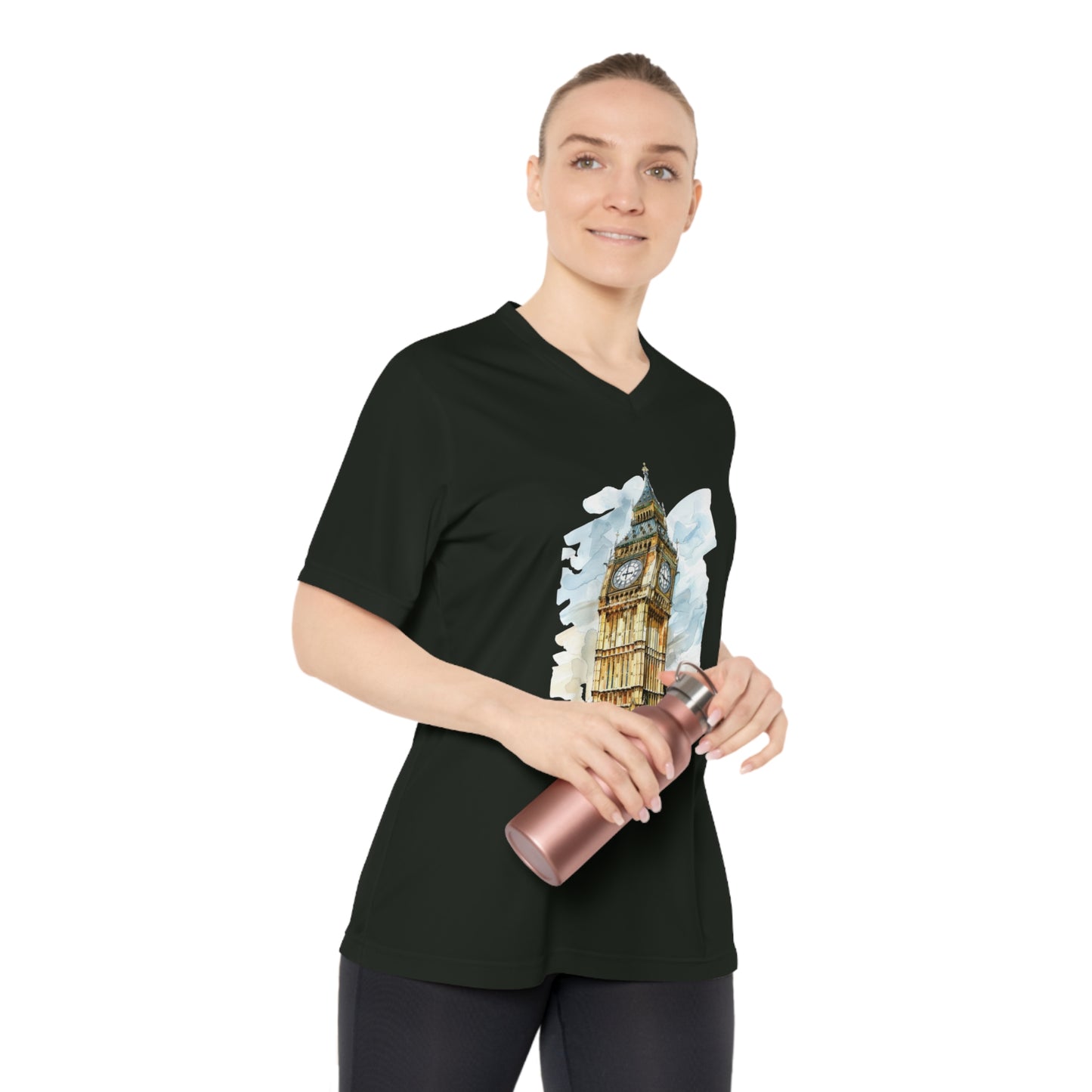 Women's Performance V-Neck T-Shirt - Historic Big Ben England Tower Artwork