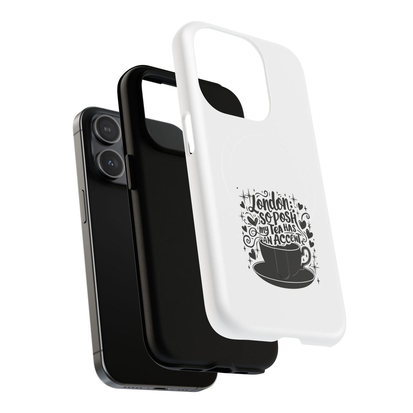 Chic Phone Case with London Tea Design, Tough Magnetic Case for iPhone, Gift for Tea Lovers, Stylish Mobile Accessory, Unique Phone Cover