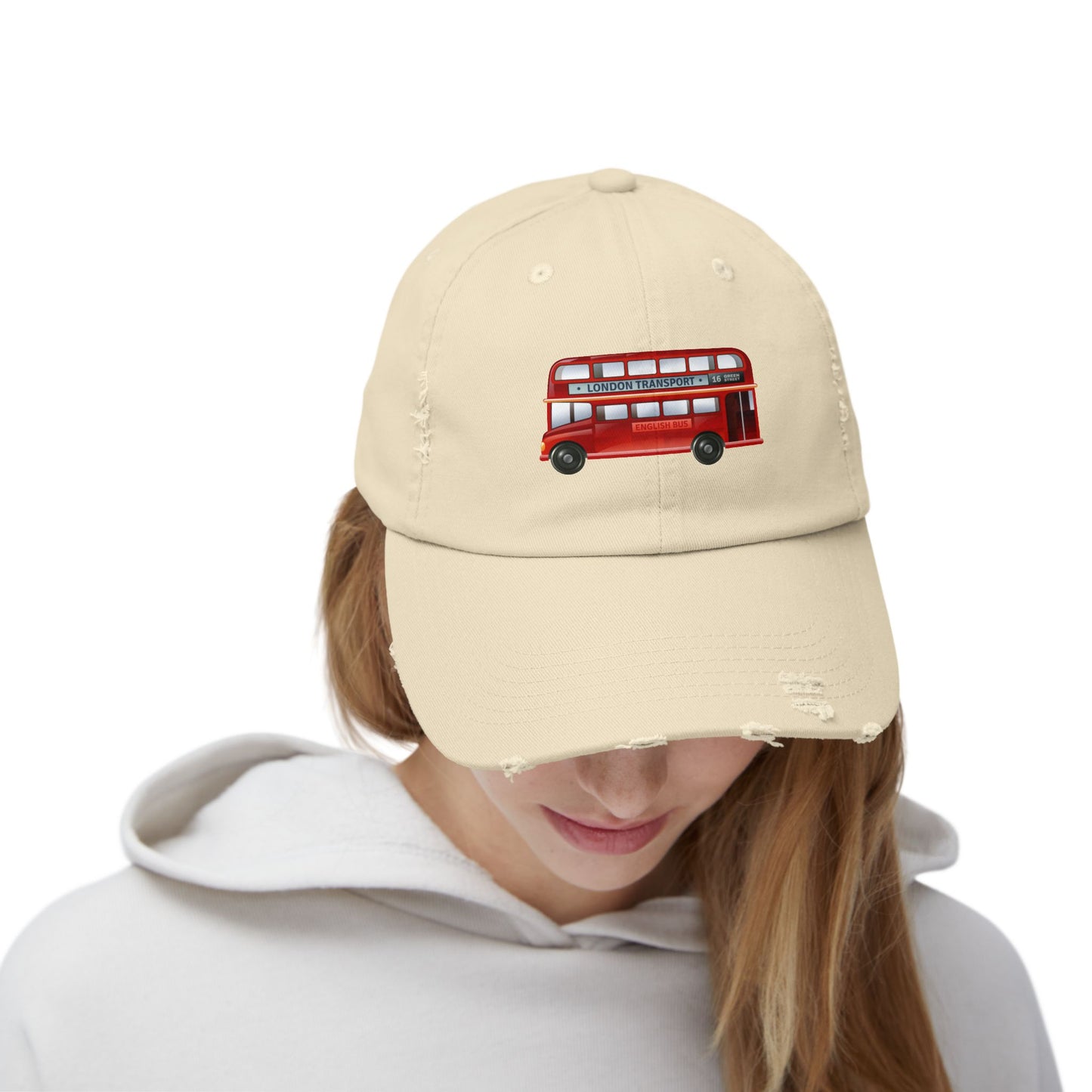 Vintage London Bus Cap, Unisex Distressed Cap, Travel Hat, Gift for Travelers, Summer Accessory, Adventure Headwear