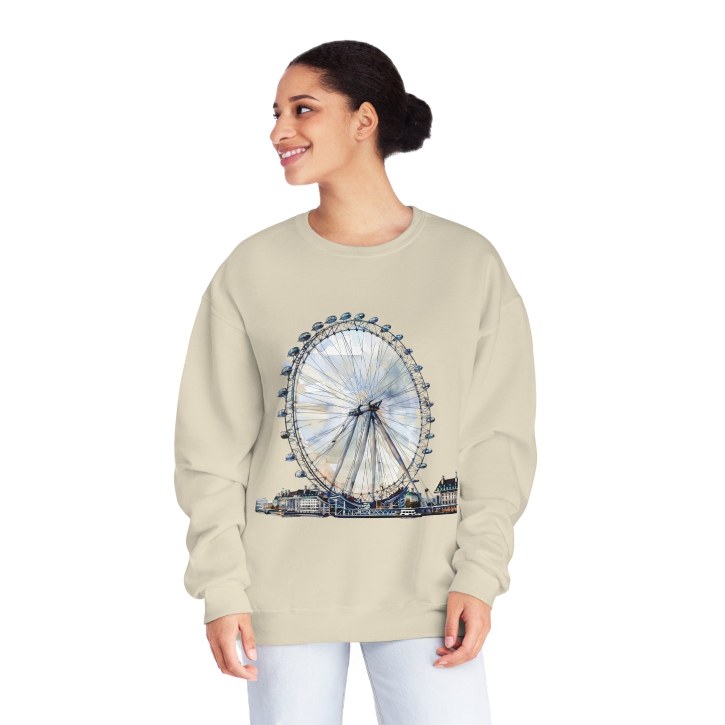 Unisex NuBlend® Crewneck Sweatshirt - London Eye - Iconic Ferris Wheel Watercolor Art