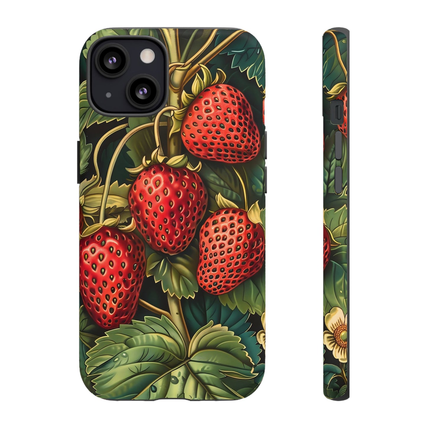 Strawberry Phone Case, Tough Berry Case, Floral Phone Cover, Cute Smartphone Shell, Nature-Inspired Gift