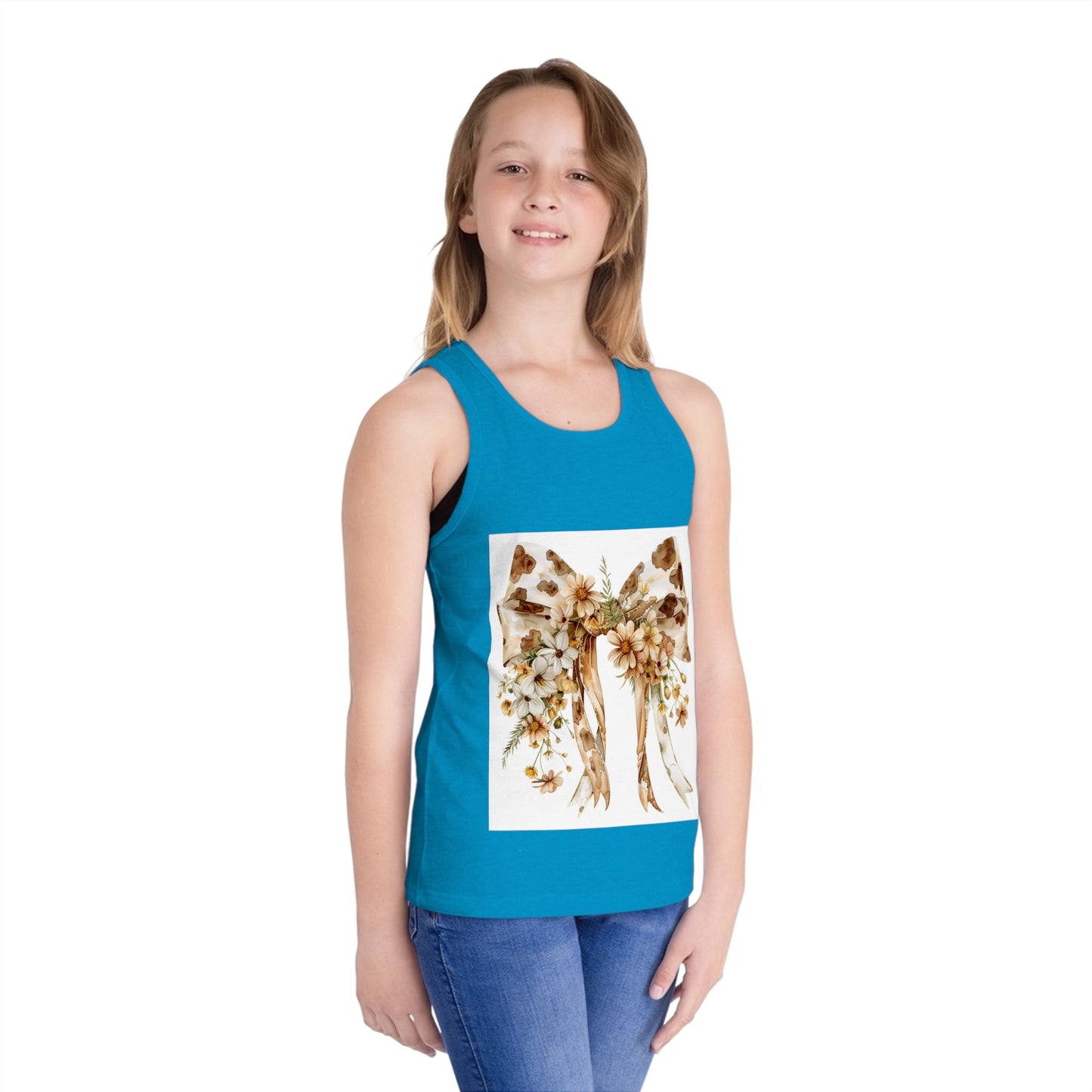 Floral Bow Kid's Jersey Tank Top - Perfect for Summer & Special Occasions