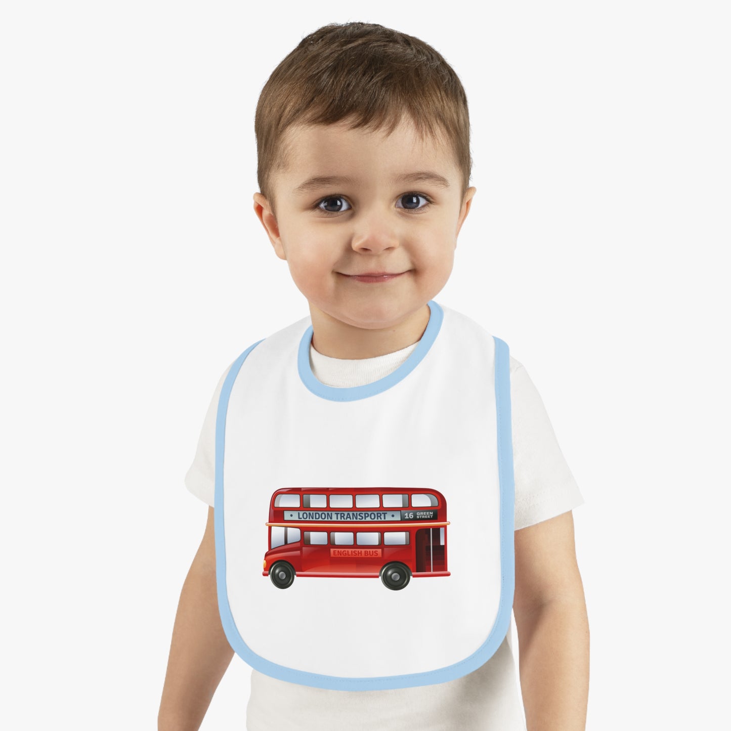 Red Double Decker Bus Baby Bib, Cute Bib for Toddlers, Baby Shower Gift, Fun Feeding Bib, Gender Neutral Nursery Accessory