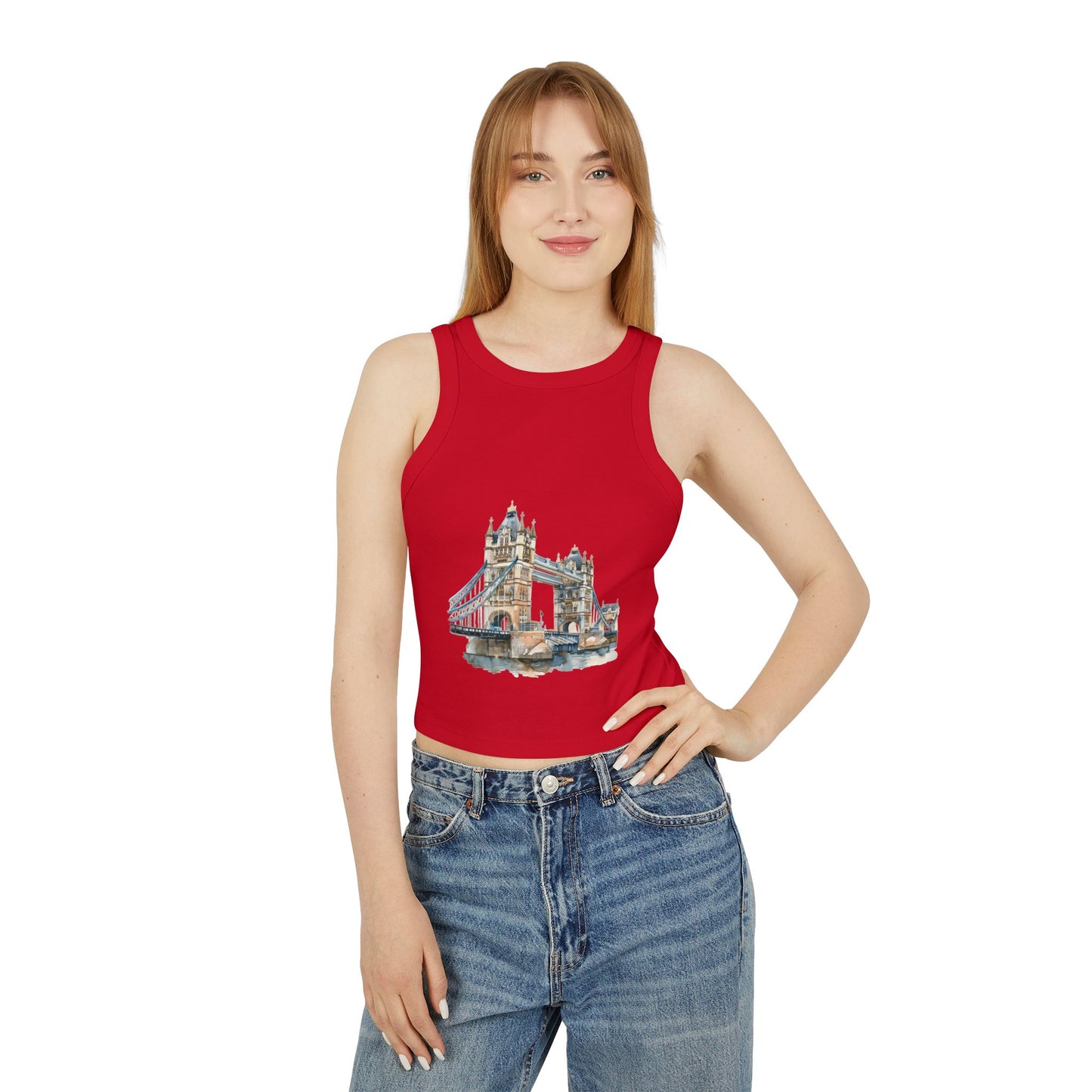 Women's Micro Rib Racer Tank Top - London Bridge - Iconic Landmark and Historical Beauty