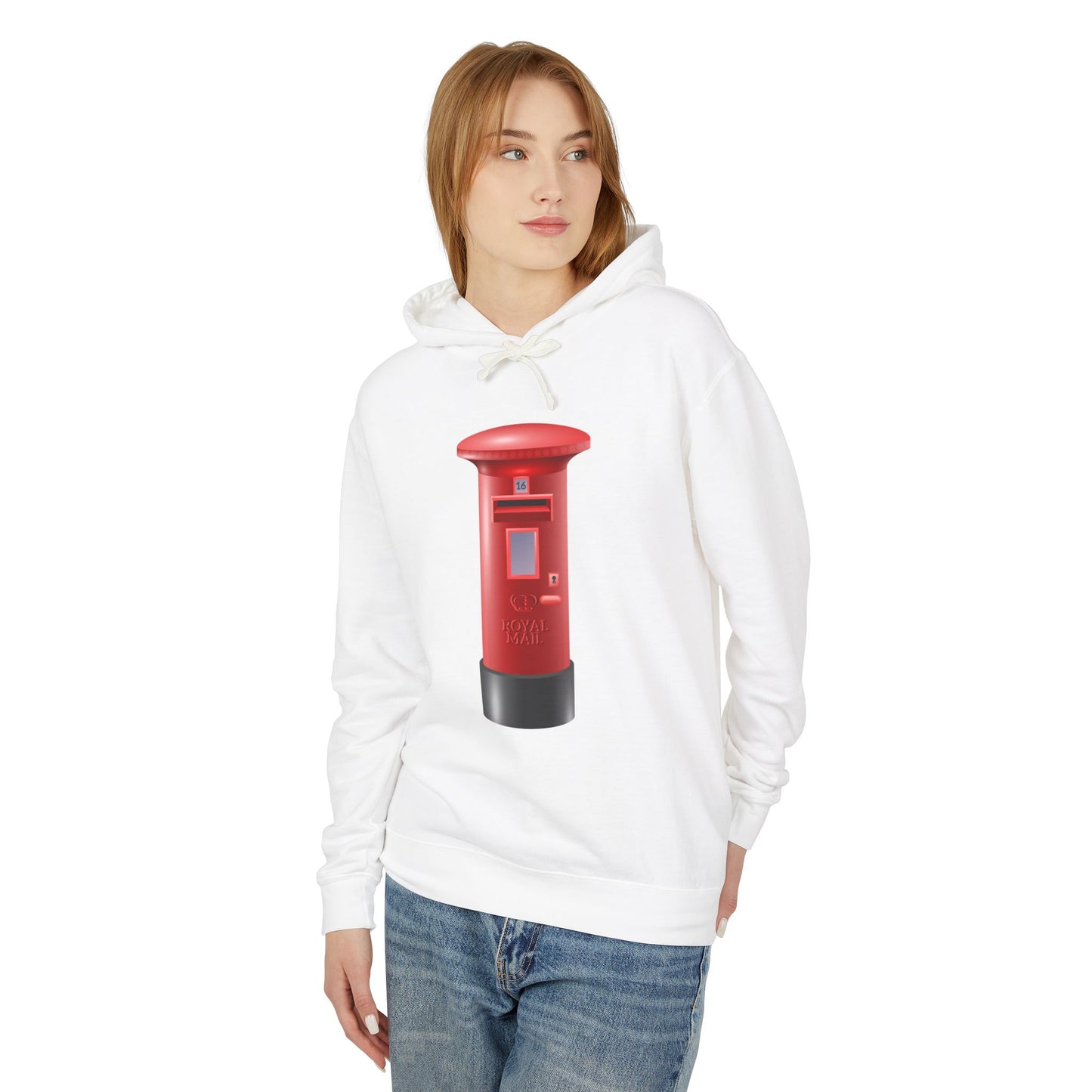 Unisex Lightweight Hooded Sweatshirt - Classic UK Royal Mailbox Design - British Postbox Icon