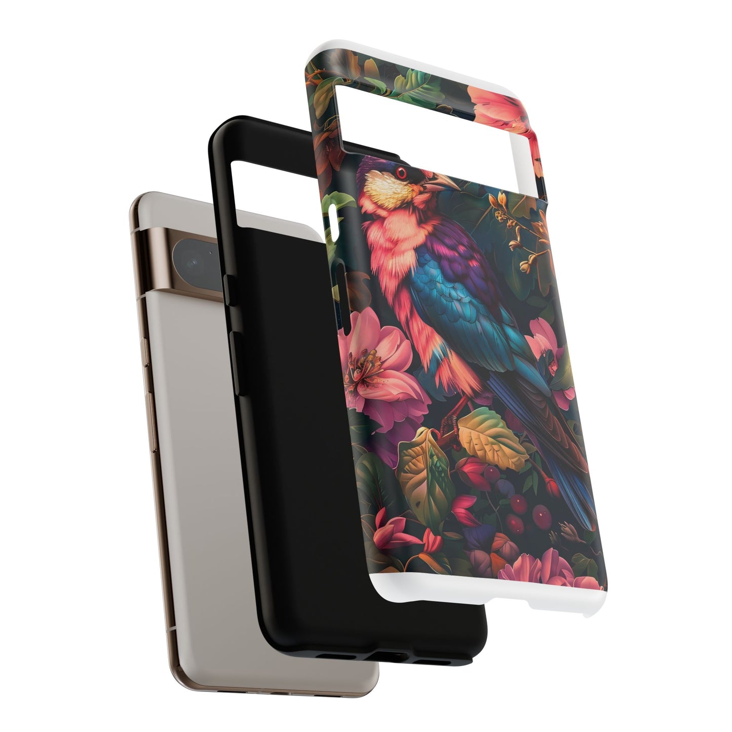 Tough Cases: Vibrant Tropical Bird Phone Case, Floral Smartphone Cover, Nature Lover Gift, Boho Phone Accessory, Cute Bird Case