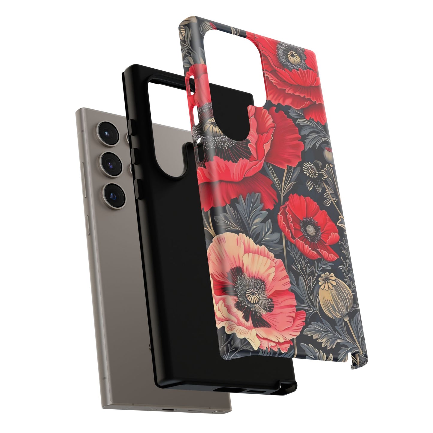 Floral Phone Case with Artistic Poppies, Tough Cases, Flower Design, Nature Lover Gift, Customizable Mobile Cover, Stylish Phone Accessories