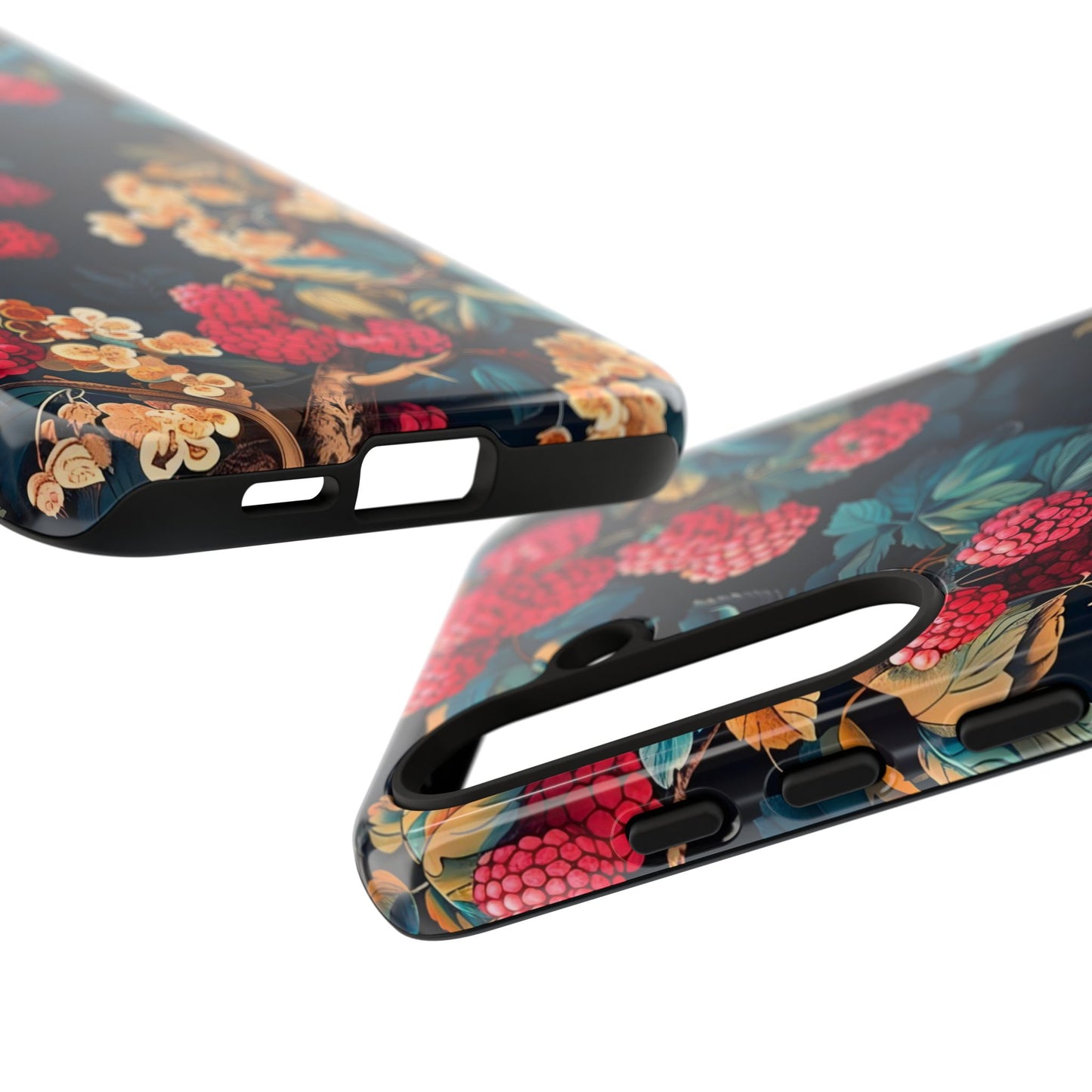 Floral Phone Case with Berry Design, Durable Phone Cover, Floral Print, Gift for Plant Lovers, Nature-Inspired Accessory