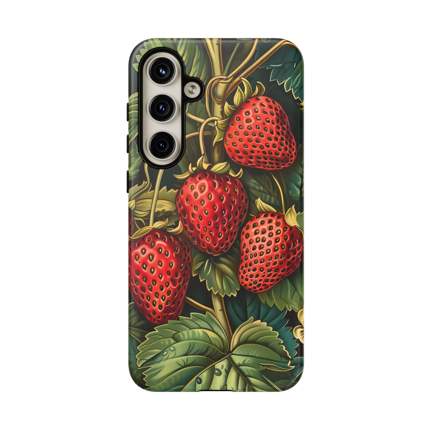Strawberry Phone Case, Tough Berry Case, Floral Phone Cover, Cute Smartphone Shell, Nature-Inspired Gift