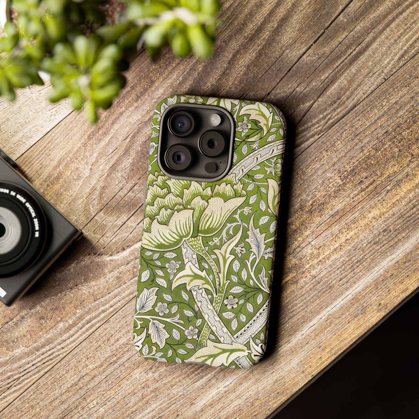 Stylish Phone Case with Floral Design, Durable Protective Cover for iPhone, Unique Gift for Birthdays, Mother's Day, Green Aesthetic