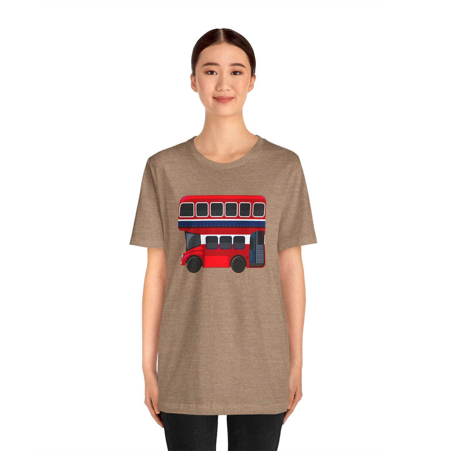 Unisex Jersey Short Sleeve Tee - London Transport English Bus - Iconic Red Double-Decker