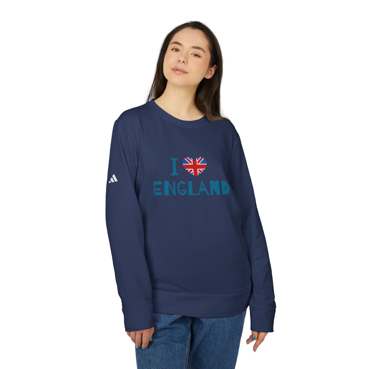 Fleece Crewneck Sweatshirt - I Love England - Union Jack Heart Design