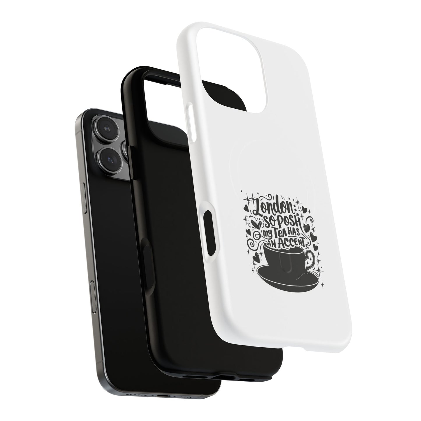 Chic Phone Case with London Tea Design, Tough Magnetic Case for iPhone, Gift for Tea Lovers, Stylish Mobile Accessory, Unique Phone Cover