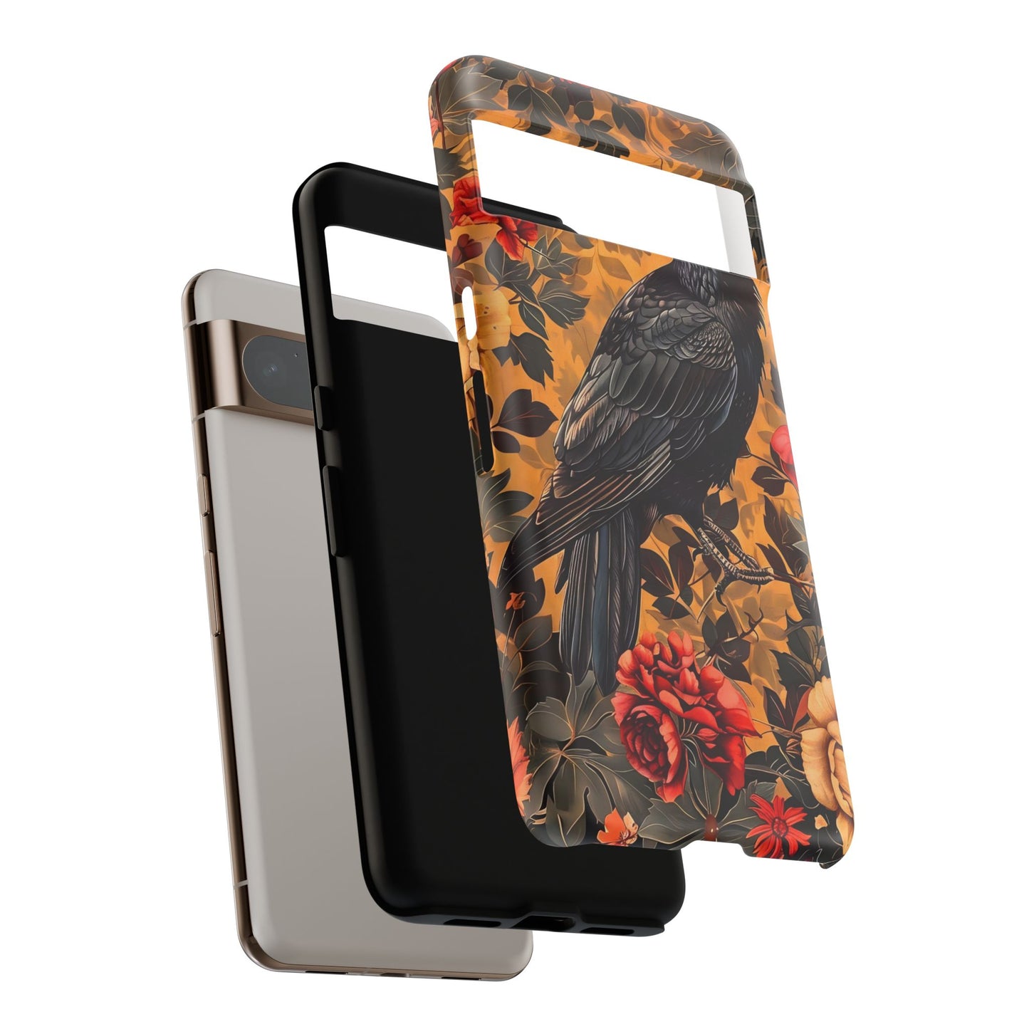 Raven Floral Phone Case - Tough Cases, Blackbird Decor, Gift for Nature Lovers, Bird Themed Accessories, Unique Phone Cover